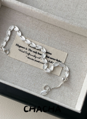 茶茶S925纯银哑光豆豆鳞片手链女韩国简约小众设计复古ins手环