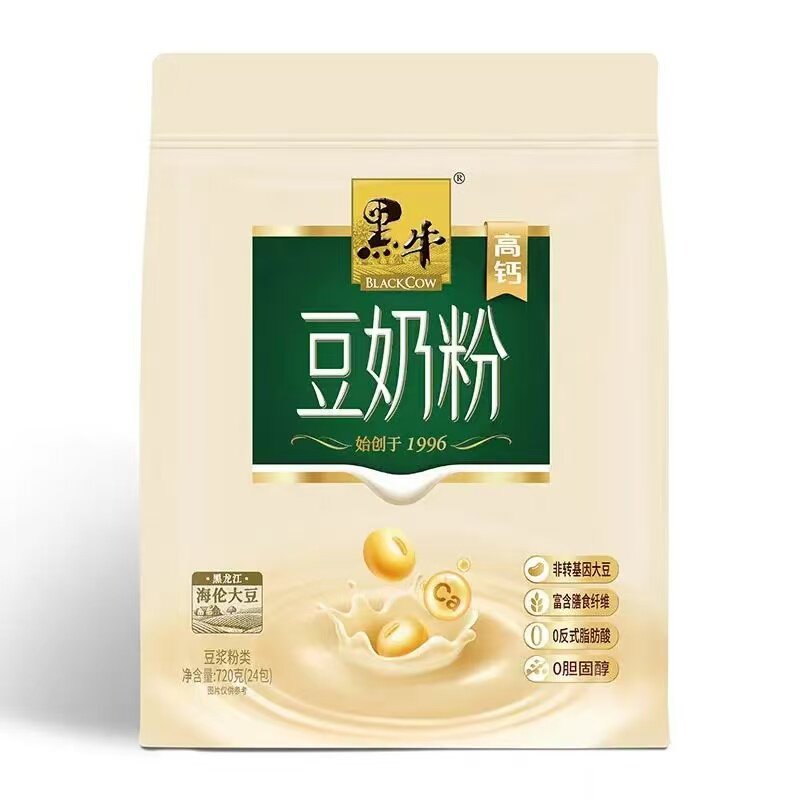 黑牛豆奶粉720g学生营养早餐高钙0蔗糖中老年代餐即食速溶小袋装