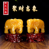 New Chinese Living Room Natural Jade Elephant Pendulum with a pair of office Desktop decorations Yellow jade Merchants Absorbent Giri