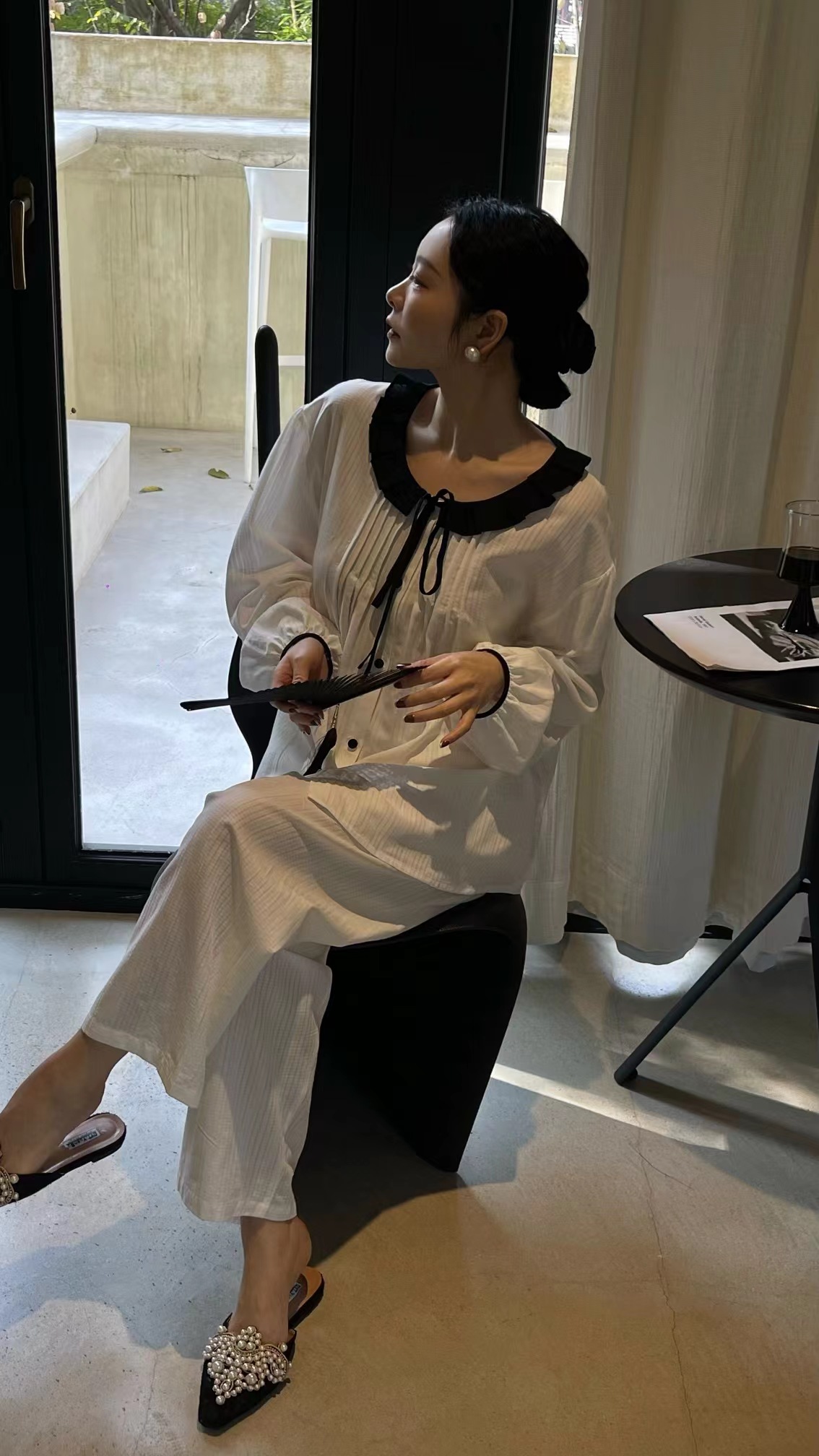 维安花密古风新中式国风睡衣女高端气质绿色盘扣高级感家居服套装 - 图0