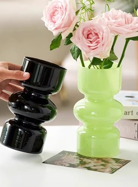 电视柜摆件高级感小摆件北欧玻璃白色花瓶ins风创意摆件