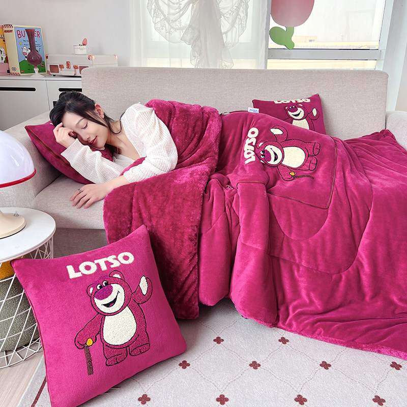 草莓熊加厚折叠抱枕被子两用汽车靠垫枕头被办公室沙发午睡空调被,淘宝优惠券,粉丝福利购,淘宝优惠卷