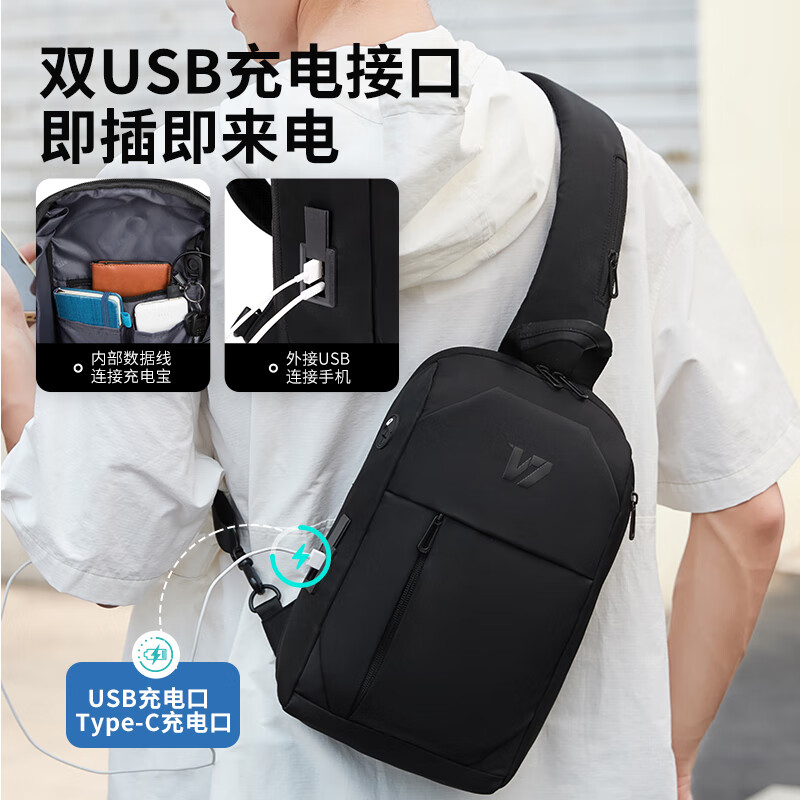 维多利亚旅行者男士斜挎胸包男休闲ipad手机包骑行腰包背包V5095 - 图3