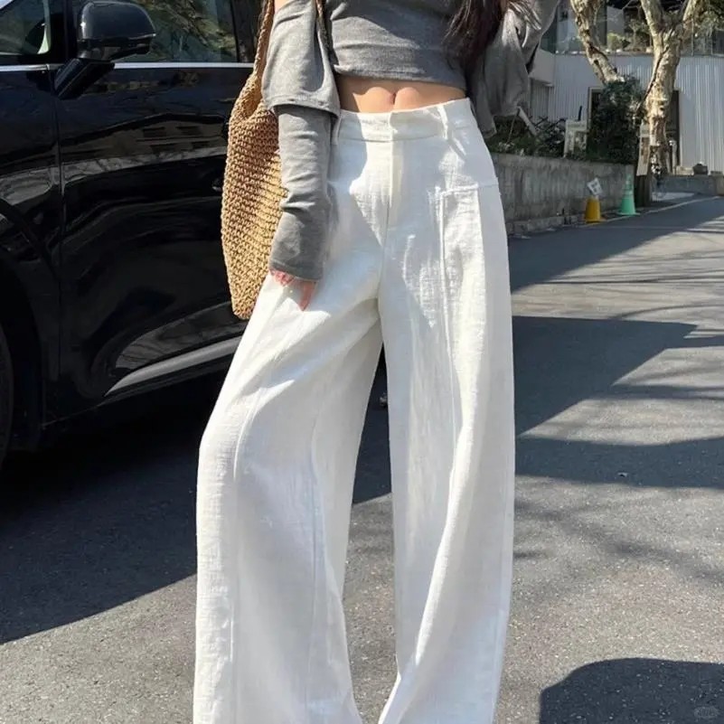 白色亚麻苎麻阔腿裤女夏季薄款高腰垂感老钱风西装直筒棉麻休闲裤,淘宝优惠券,粉丝福利购,淘宝优惠卷