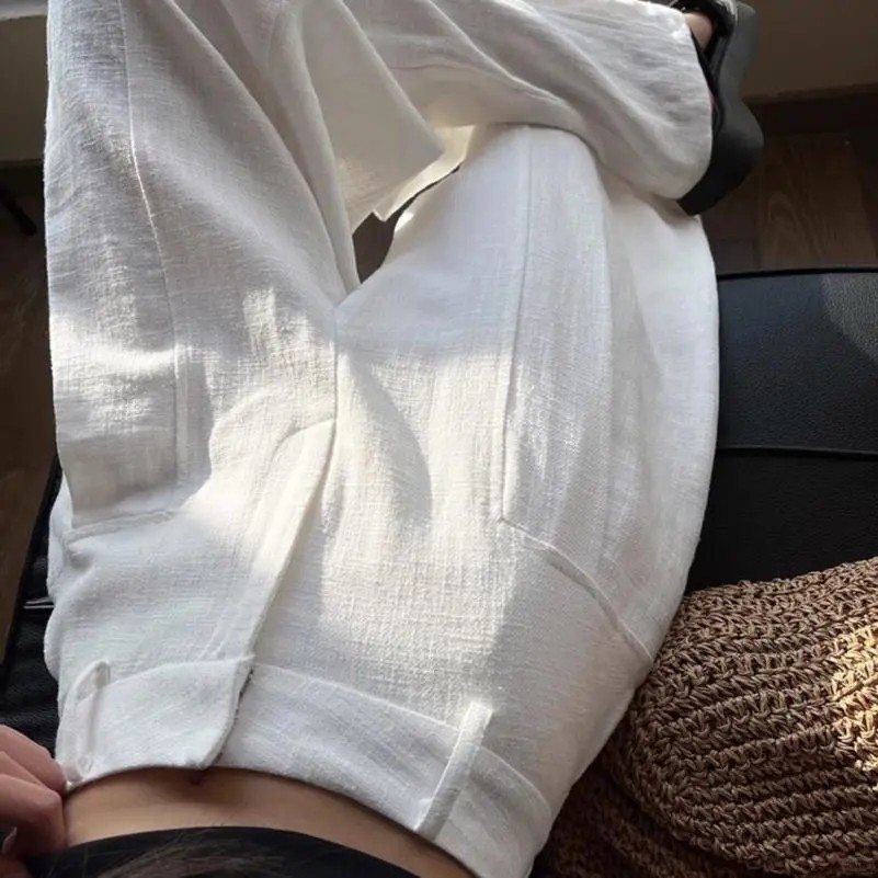 白色亚麻苎麻阔腿裤女夏季薄款高腰垂感老钱风西装直筒棉麻休闲裤,淘宝优惠券,粉丝福利购,淘宝优惠卷