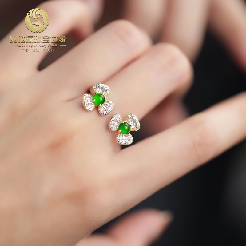 New Chinese style national style fashion design light luxury elegant silver twin flower ring