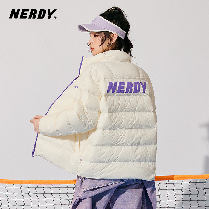 NERDY冬季新款情侣宽松打底撞色门襟经典logo轻薄羽绒服女外套潮