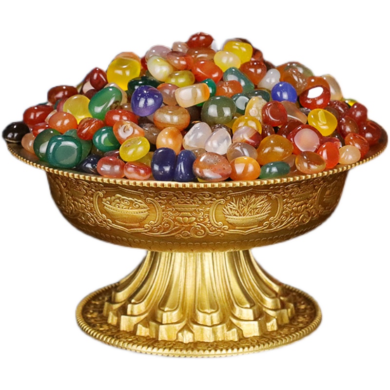 藏式供佛修曼扎盘七宝石装赞宝瓶彩色天然玛瑙水晶优质宝石大小号-图3