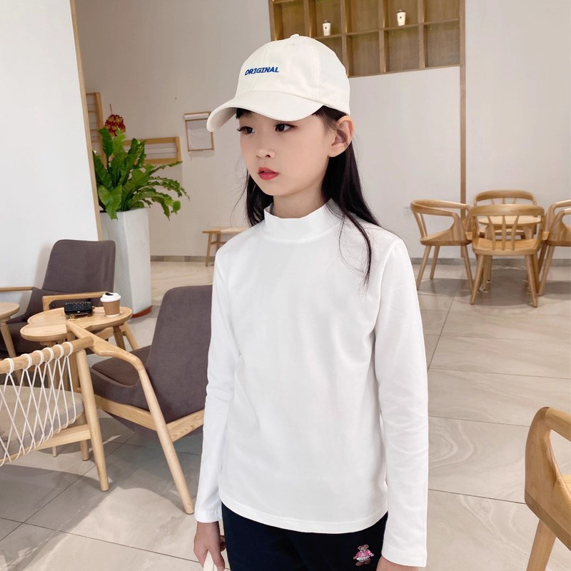秋冬女童打底衫纯棉中高龄儿童纯白色内搭秋衣中大童长袖T恤半高,淘宝优惠券,粉丝福利购,淘宝优惠卷