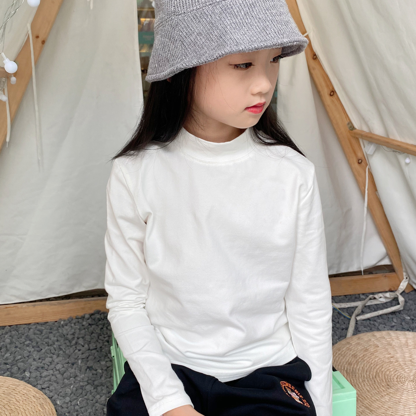 秋冬女童打底衫纯棉中高龄儿童纯白色内搭秋衣中大童长袖T恤半高,淘宝优惠券,粉丝福利购,淘宝优惠卷