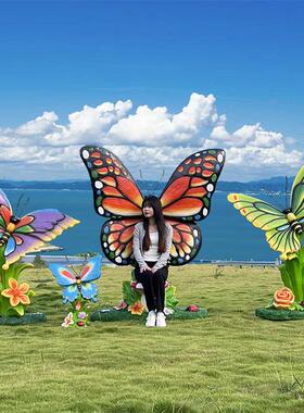 彷真蝴蝶发光雕塑花园庭院卡通摆件户外园林景观装饰网红拍照打卡