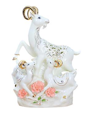 陶瓷三阳开泰羊摆件装饰品礼品瓷器三羊开泰吉祥大生肖工艺品摆饰