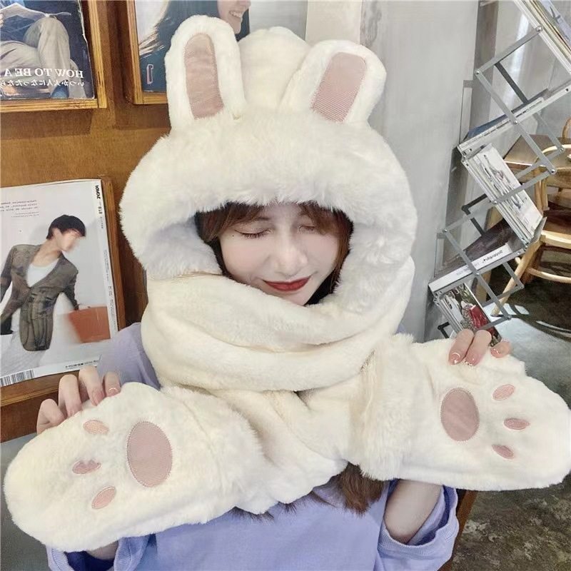2025新款帽子围巾手套一体冬季可爱三合一兔子耳朵帽毛绒学生帽女,淘宝优惠券,粉丝福利购,淘宝优惠卷