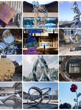 不锈钢雕塑定制圆环广场简约抽象船大型金属镂空鹿水景观落地摆件