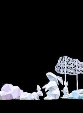 大型园林景观几何切面兔子彩虹玻璃钢雕塑景区售楼部装饰户外摆件