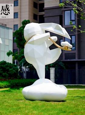 玻璃钢几何兔子雕塑户外公园园林景观售楼处抽象块面大型动物摆件