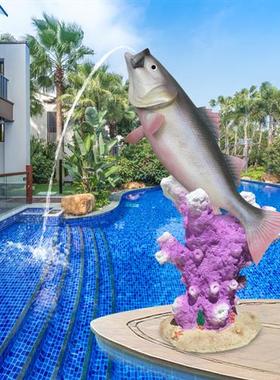 户外喷泉装饰玻璃钢吐水大型工艺品新加坡鱼尾狮摆件园林景观雕塑