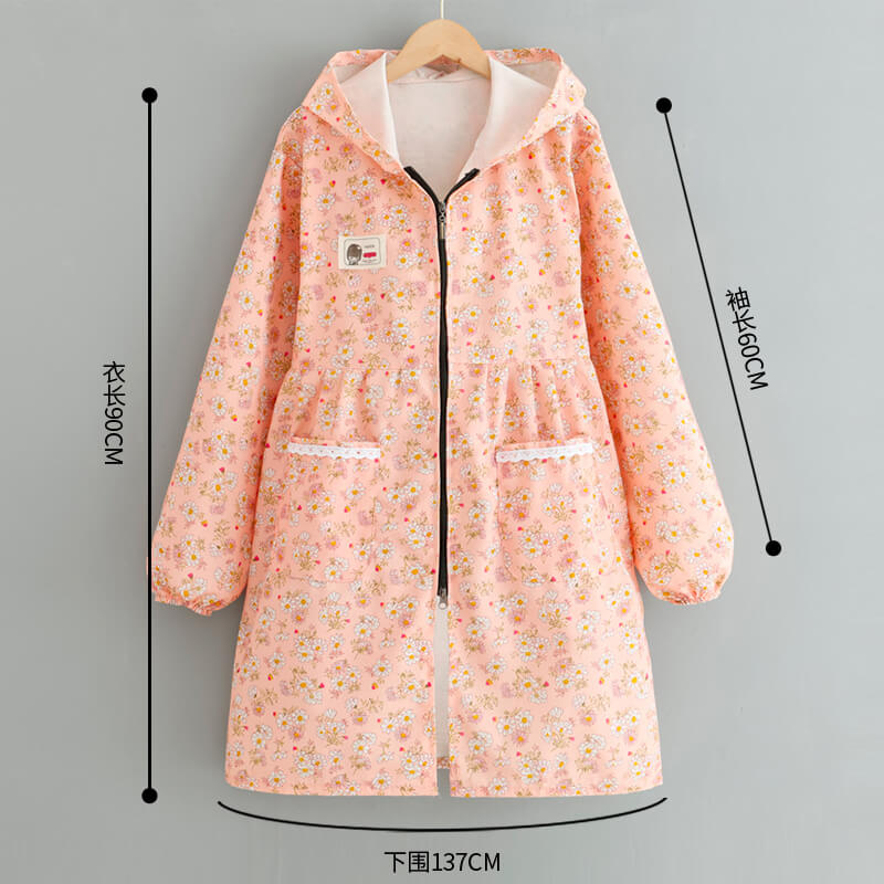 外套韩系碎花工作服耐磨帆布防污耐脏家用厨房长袖罩衣围裙女洋气 - 图3