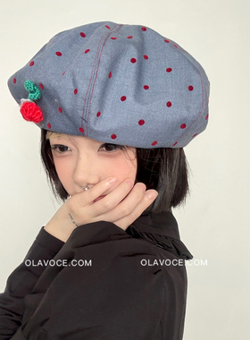 红波点显脸小贝雷帽女