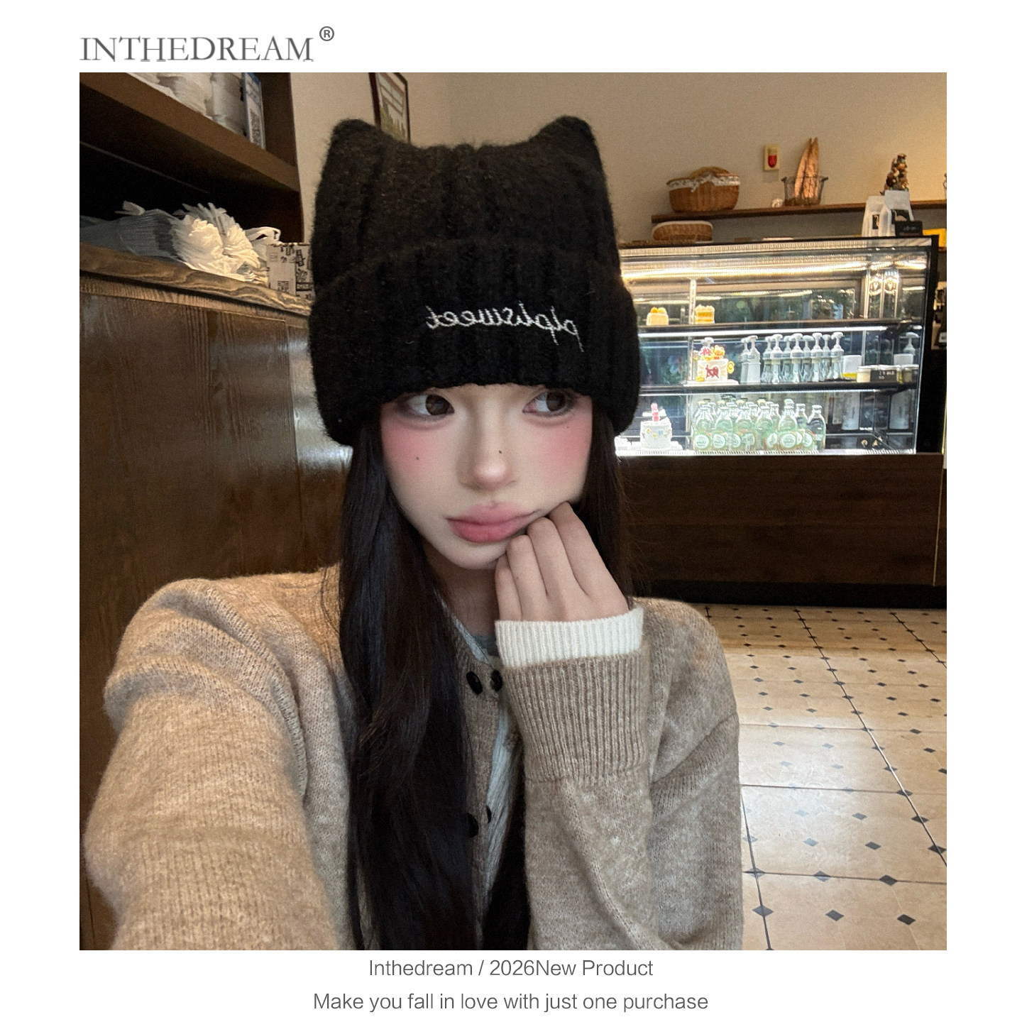 猫耳朵帽子女款秋冬季韩系高级感可爱保暖护耳显脸小针织毛线冷帽,淘宝优惠券,粉丝福利购,淘宝优惠卷