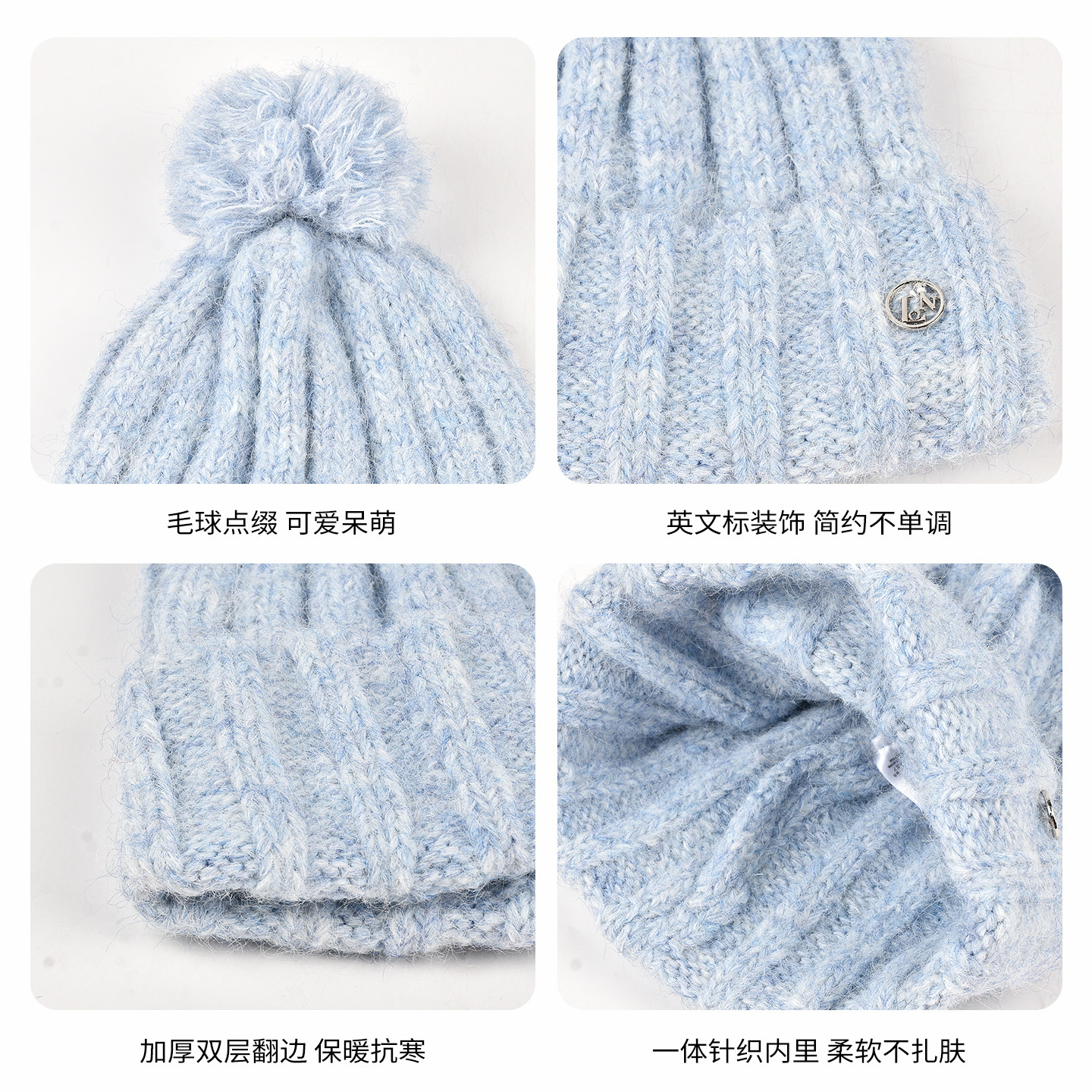 韩版黄色毛球针织帽女冬季保暖护耳包头毛线帽显脸小冷帽大头围潮,淘宝优惠券,粉丝福利购,淘宝优惠卷