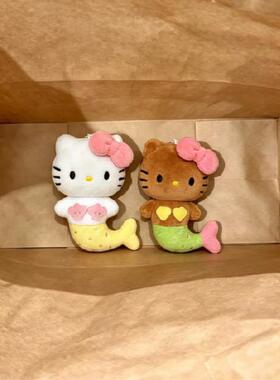 黑皮豆豆眼kitty包包挂件钥匙扣可爱黑皮夏日美人鱼kt猫毛绒挂饰