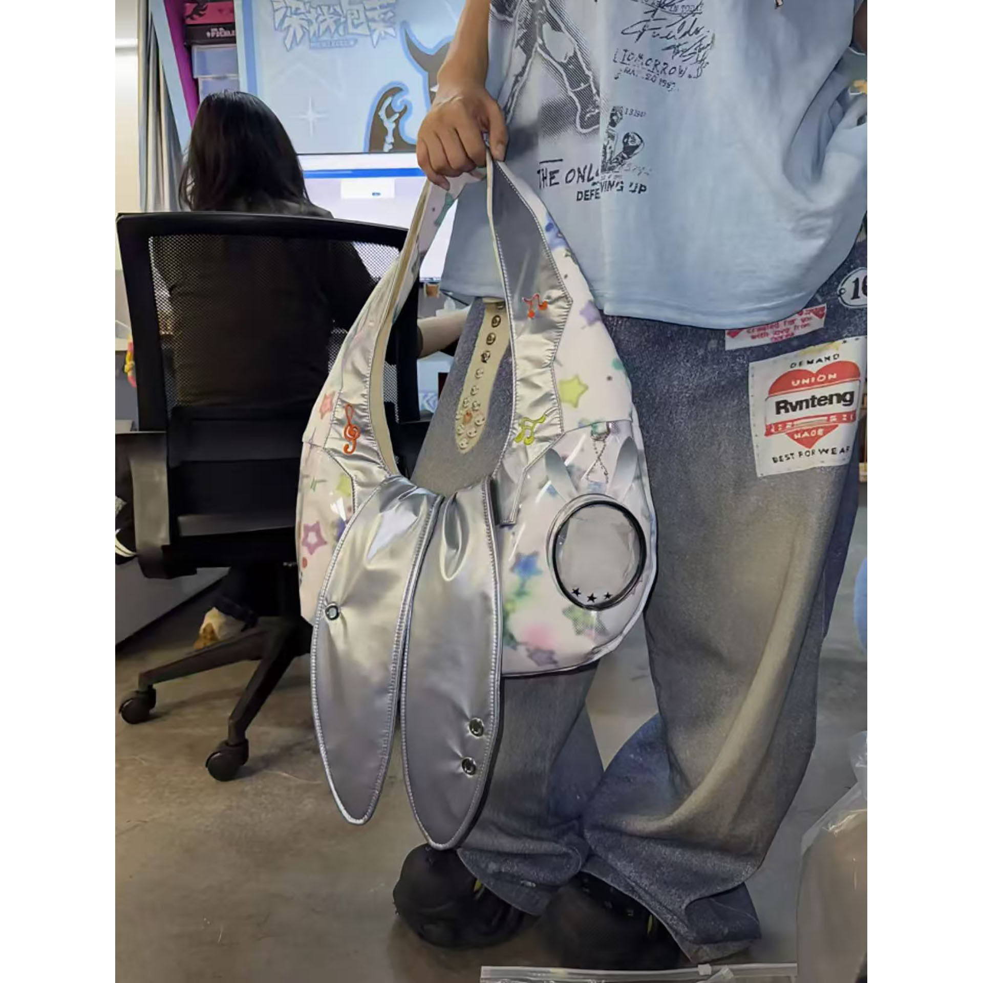 兔耳朵腋下包星星印花大容量托特包月牙包高颜值网红通勤单肩包,淘宝优惠券,粉丝福利购,淘宝优惠卷