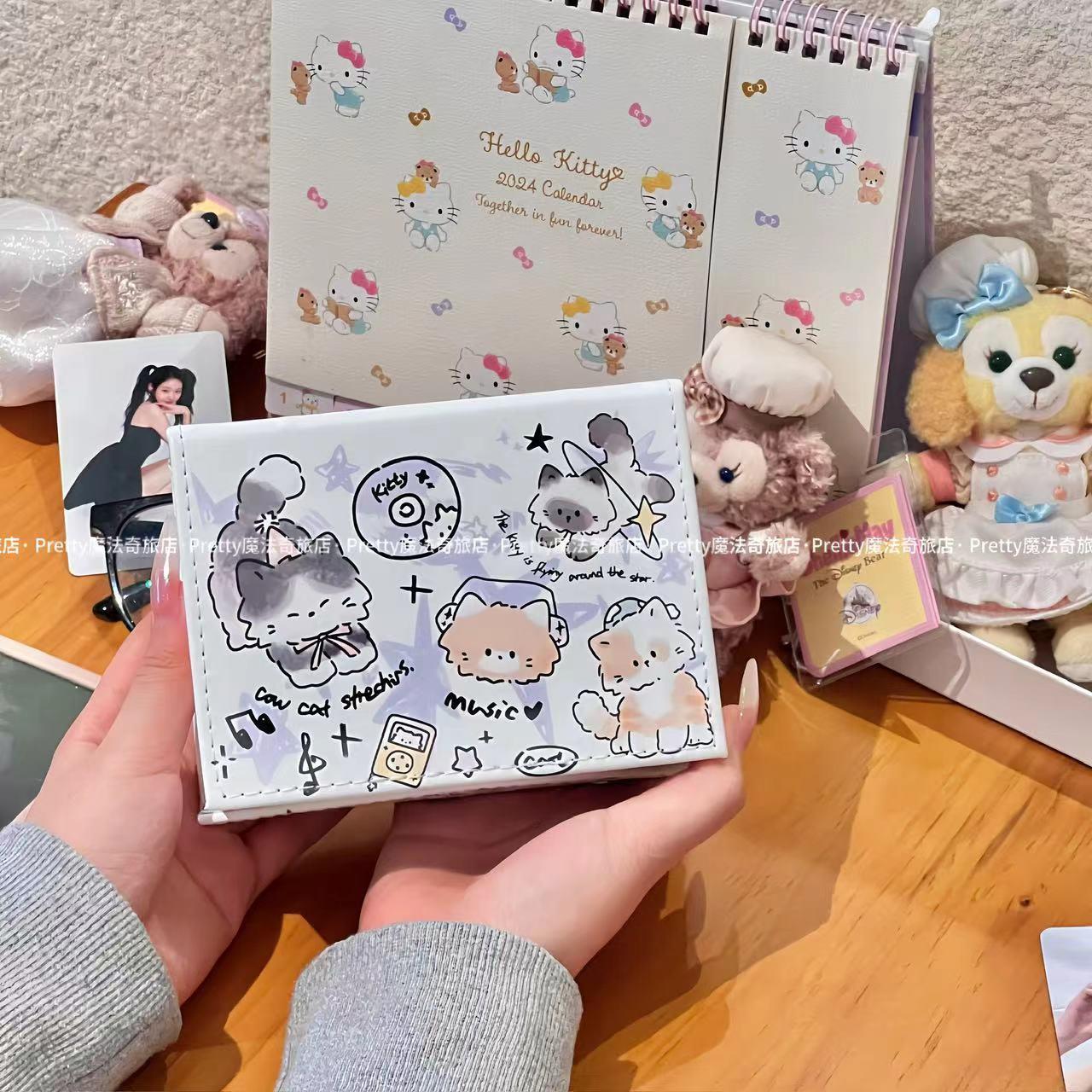 ins蓝星小猫皮质卡盒高颜值少女心可爱卡通中学生小卡磁吸收纳盒 - 图2