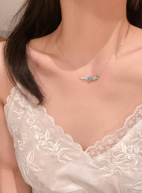 EmoPluto 「海洋记忆」蓝色多巴胺钛钢少女项链设计感锁骨链仙气