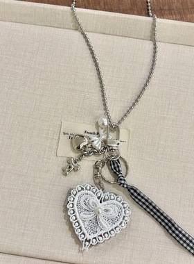 EmoPluto「白巧朗姆」蕾丝爱心项链小众设计感甜美可爱毛衣链2025