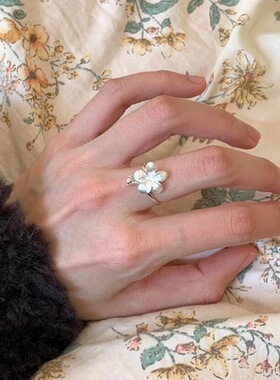 EmoPluto「花煎春茶」复古国风花朵开口戒指新中式小众设计开口戒