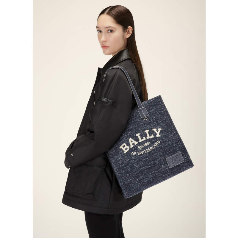 【官方正品】BALLY/巴利女士海军蓝织物托特包单肩包6301613 - 图3