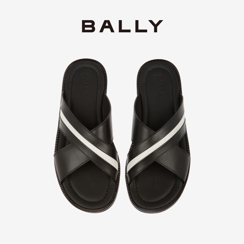 【官方正品】BALLY/巴利男士JABIL黑色皮革沙滩鞋6238046 - 图1