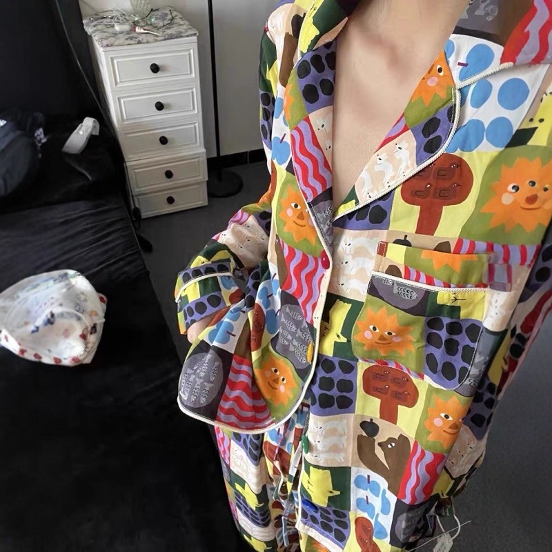 小众设计感长袖睡衣女春秋款新款卡通印花开衫长裤家居服大码套装,淘宝优惠券,粉丝福利购,淘宝优惠卷