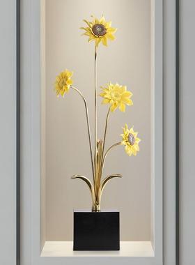 向阳而生陶瓷向日葵摆件黄铜工艺品客厅电视柜玄关斗柜装饰品礼品