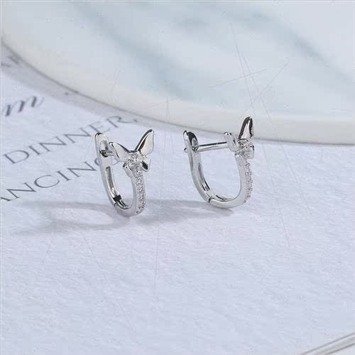 Flash diamond bow earrings simple sweet small row diamond ea - 图1