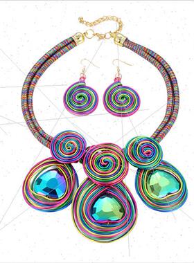 Vintage Necklace Fashion Women Hundred Round Gemstone Pendan