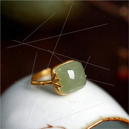 auspicious cloud ring female simple chalcedony jade color re - 图0