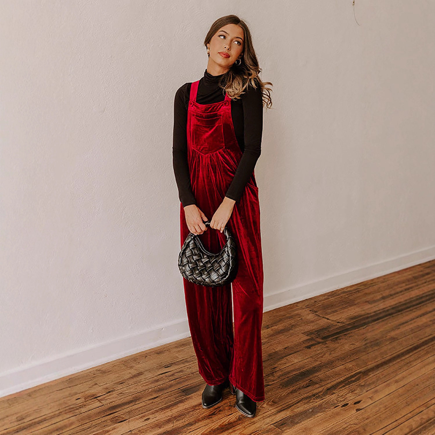 Velvet belt wide-leg jumpsuit 女装丝绒背带裤时尚阔腿连体长裤,淘宝优惠券,粉丝福利购,淘宝优惠卷