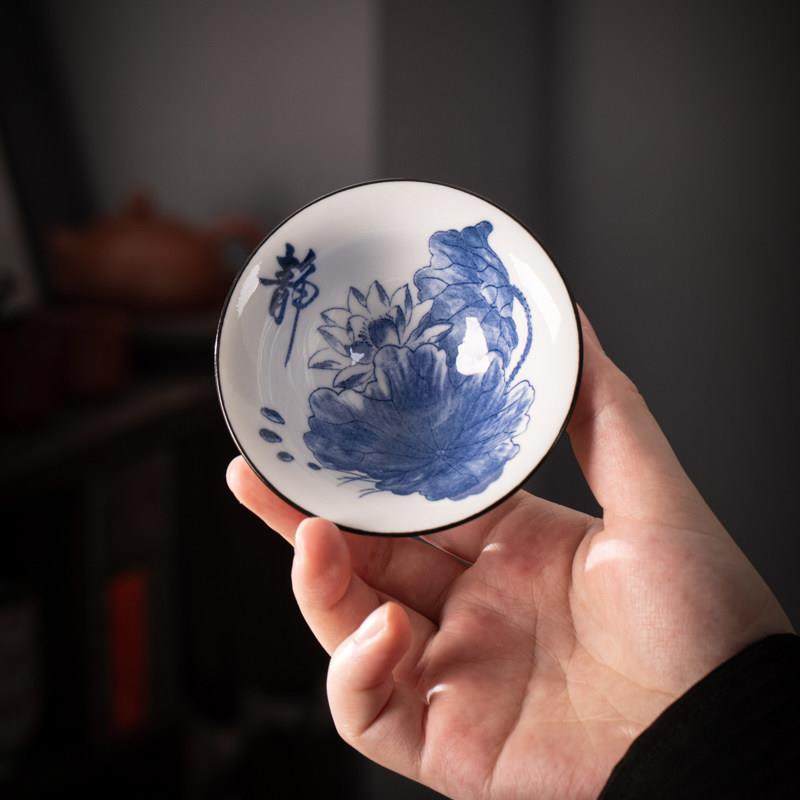 功夫茶杯杯架套装青花瓷斗笠杯6祇创意小茶碗盏中式品茗功夫单杯,淘宝优惠券,粉丝福利购,淘宝优惠卷