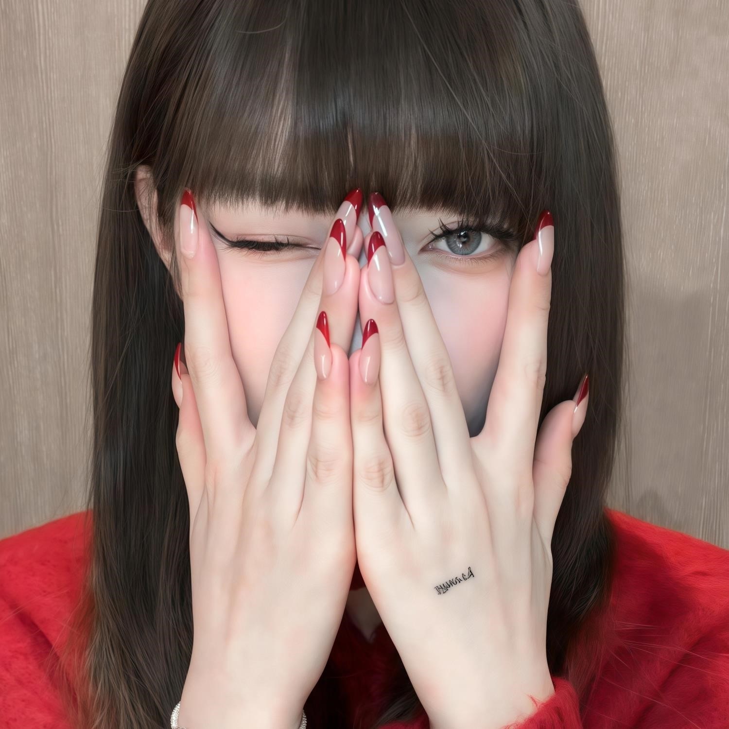 新年美甲欧美辣妹法式红美甲穿戴甲纯手工高级可拆卸新娘甲裸色,淘宝优惠券,粉丝福利购,淘宝优惠卷