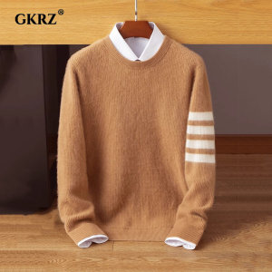 鄂尔多斯市羊绒衫男秋冬季新款加厚休闲针织毛衣长袖拼色打底衫