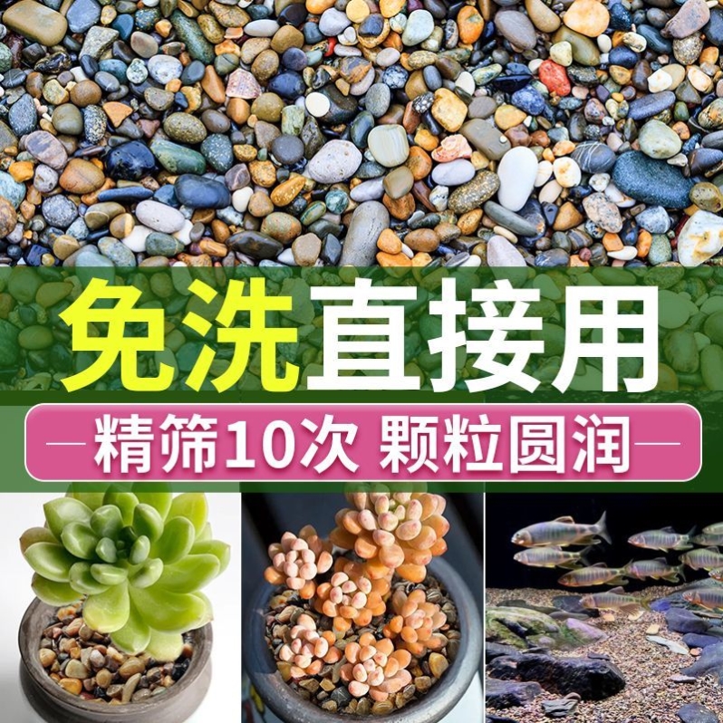 天然原生溪流石小石头石子鱼缸造景花盆装饰五彩鹅软石铺路鹅卵石 - 图0