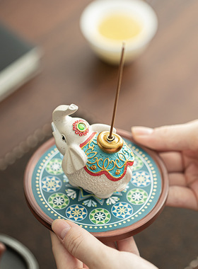 香炉吉象香插香座点香座盘托香托线香家用室内檀香炉家用室内摆件