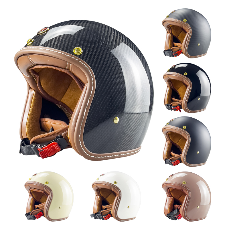 台湾JEF头盔复古3C机车巡航安全帽男女摩托车四季玻璃钢4分之三盔 - 图0