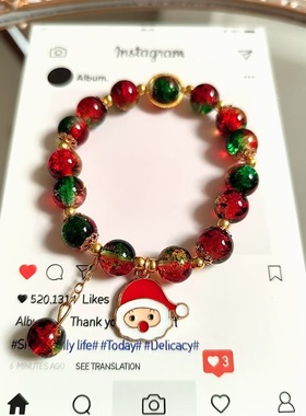 欧美跨境手链圣诞老人亚马逊热卖圣诞树雪人琉璃水晶节日手链批发