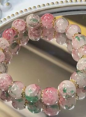 抖音爆款樱花琉璃手串女ins小众设计新款高级感显白串珠手串批发