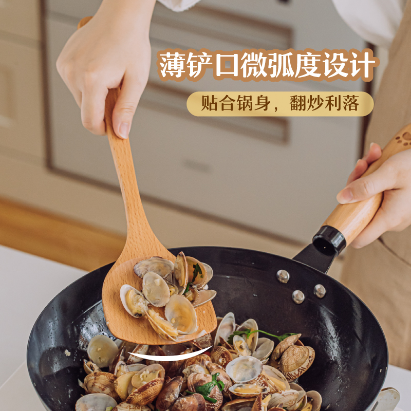 树可可小熊木铲锅铲大号铲子炒菜勺34cm宝宝辅食不粘锅平底锅铁锅-图1