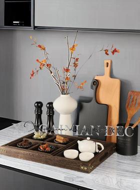厨房样板间摆件新中式侘寂中古风餐边柜组合砧板展厅橱柜台面装饰