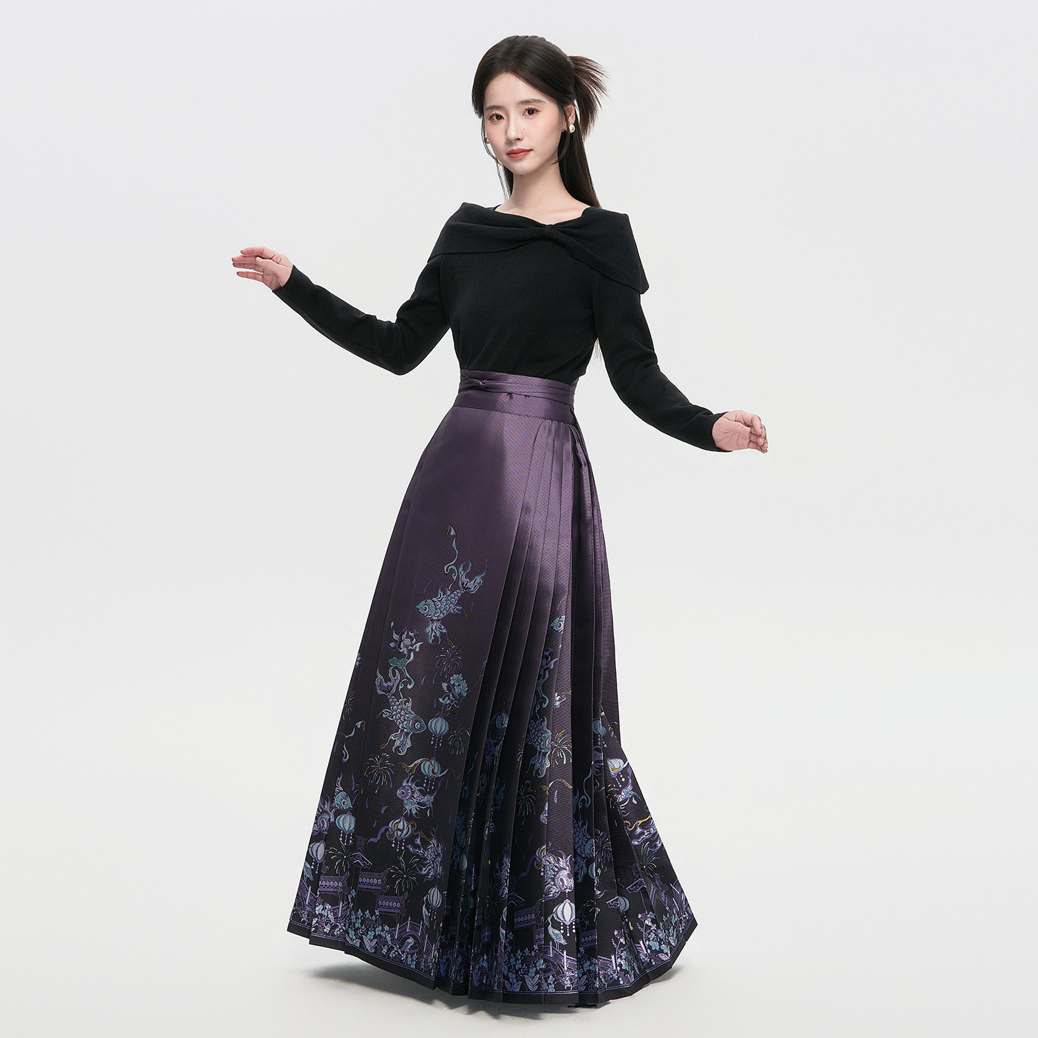 星河汉歌伶肩黑色一字肩毛衣女明制汉服日常马面裙上衣2026新款冬,淘宝优惠券,粉丝福利购,淘宝优惠卷